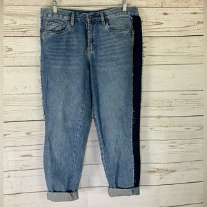 Revolve Blank NYC Crop Girlfriend Denim High Rise Jeans Side Dark Panels